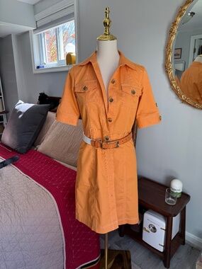 Vintage Orange  Safari ButtonUp Short Sleeve Dress